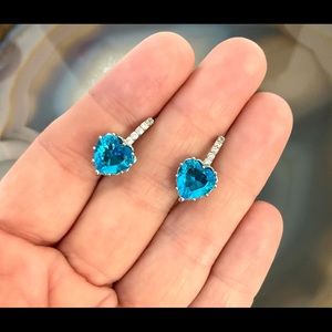 Sterling silver blue cubic zirconia heart huggie earrings cz heart small hoops